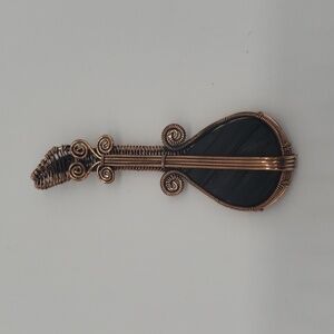 788- Natural Black Tourmaline Stone Guitar Wire Wrapped Handmade Pendant NWT